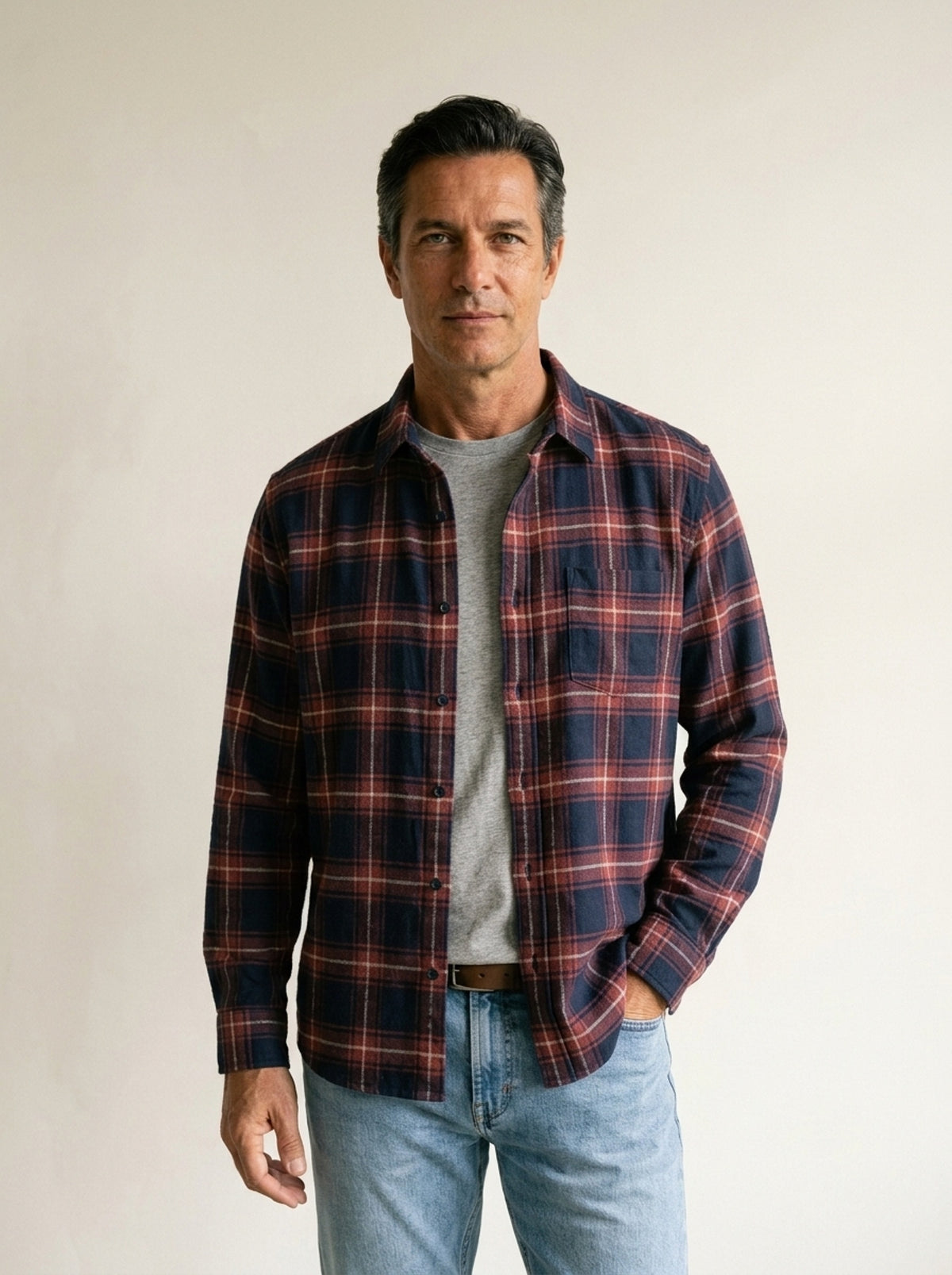 Vermelho | Camisa de flanela xadrez Altea vermelho – vista de frente, recorte próximo