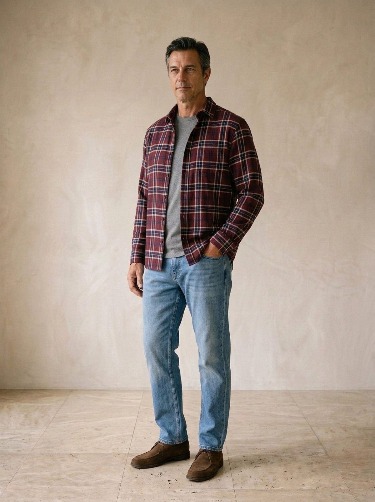 Vermelho | Camisa de flanela xadrez Altea vermelho – vista três quartos