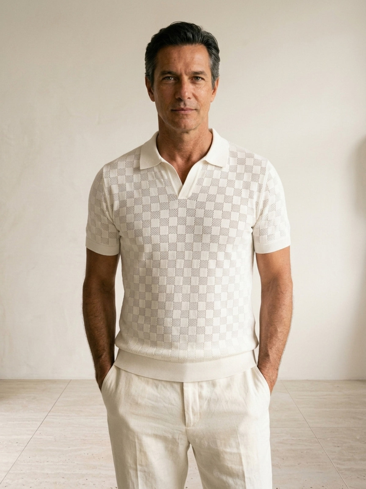 Branco | Camisa polo de tricô slim Sartong Amboise branco – vista de frente, recorte próximo