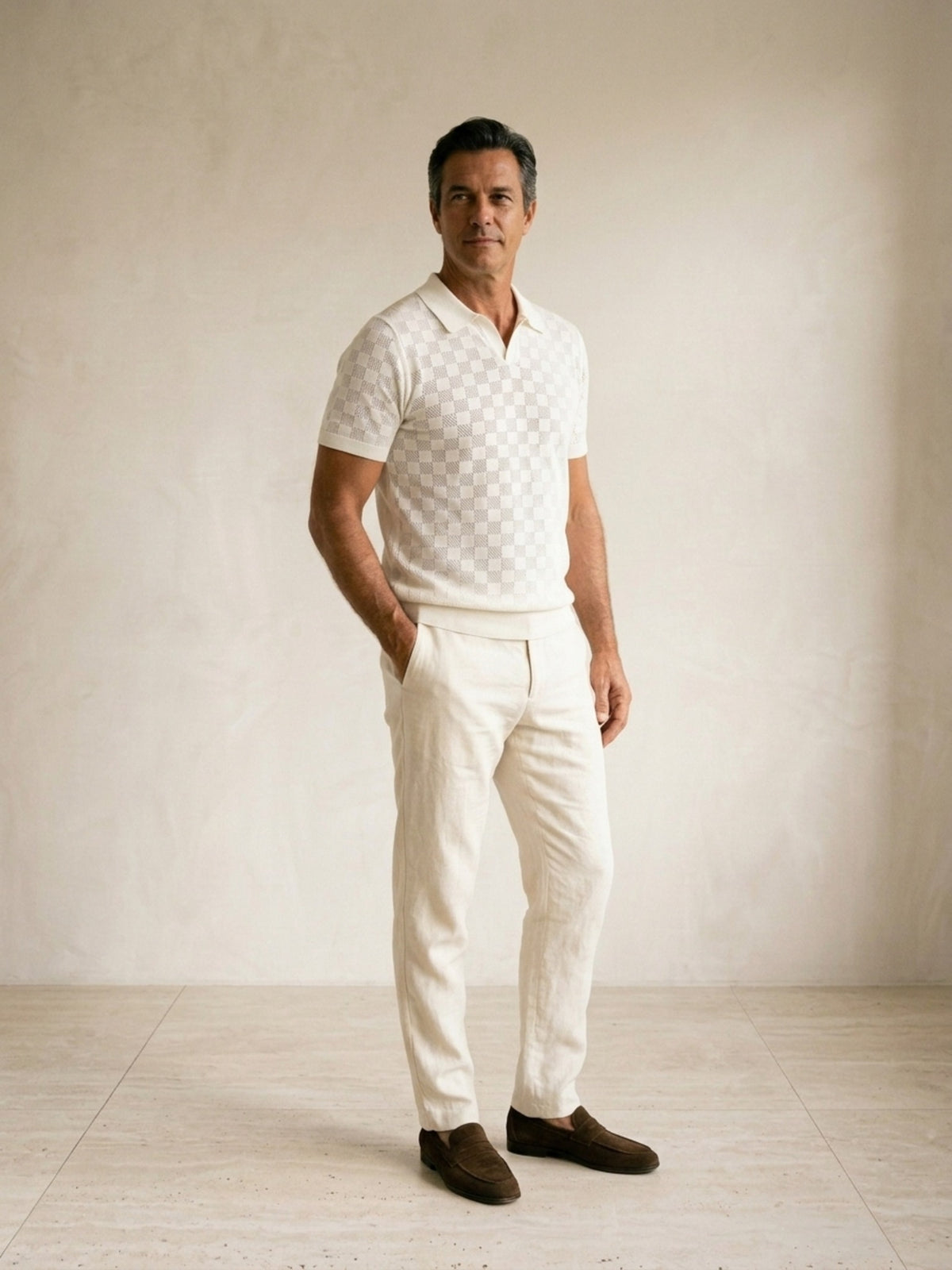 Branco | Camisa polo de tricô slim Sartong Amboise branco – vista três quartos