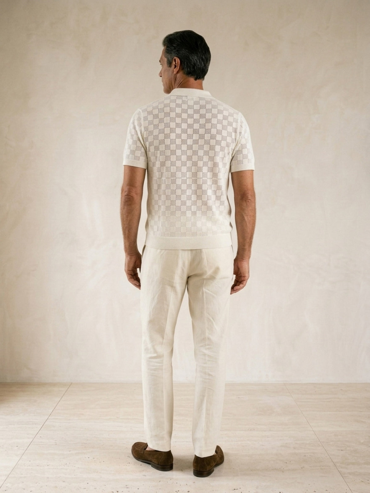 Branco | Camisa polo de tricô slim Sartong Amboise branco – vista de costas