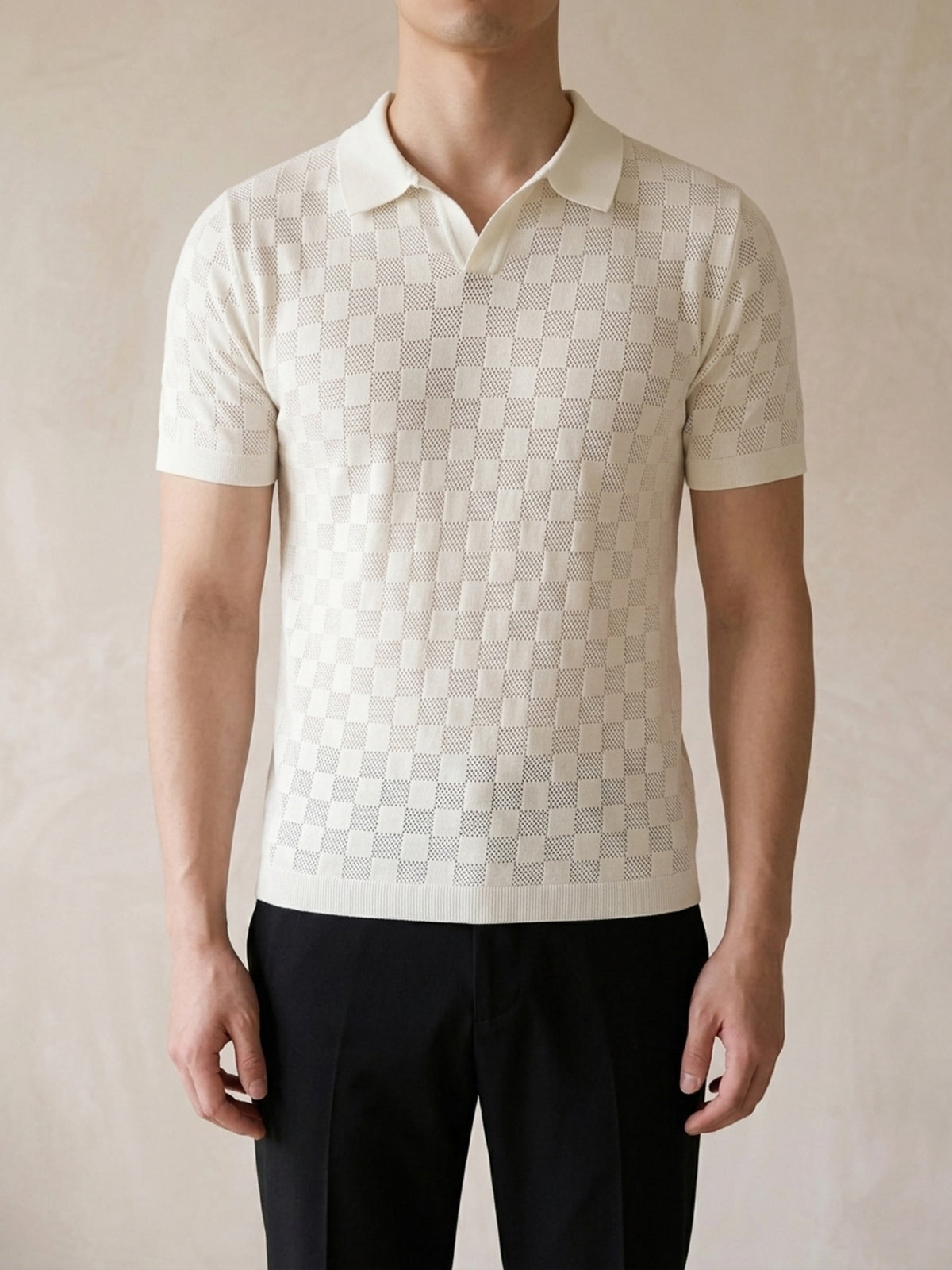 Branco | Camisa polo de tricô slim Sartong Amboise branco – peça no corpo, foto de produto