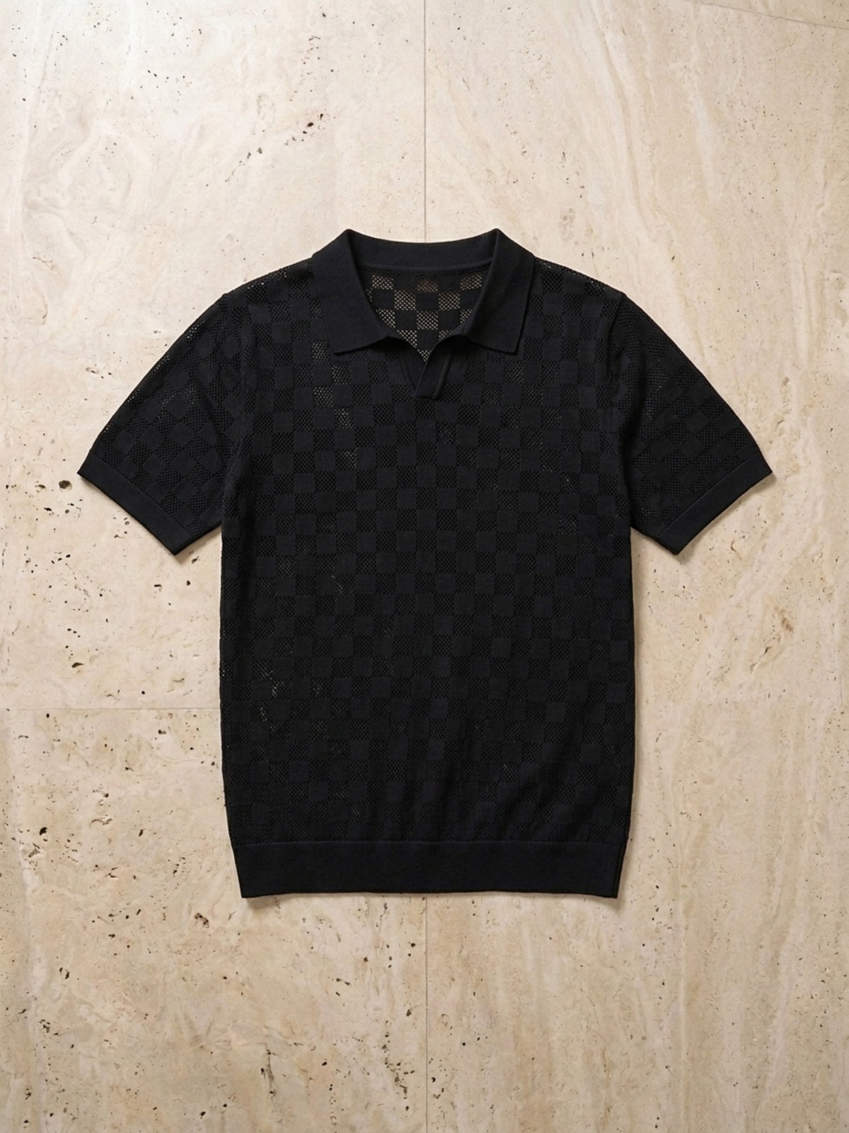 Preto | Camisa polo de tricô slim Sartong Amboise preto – peça sozinha vista de cima