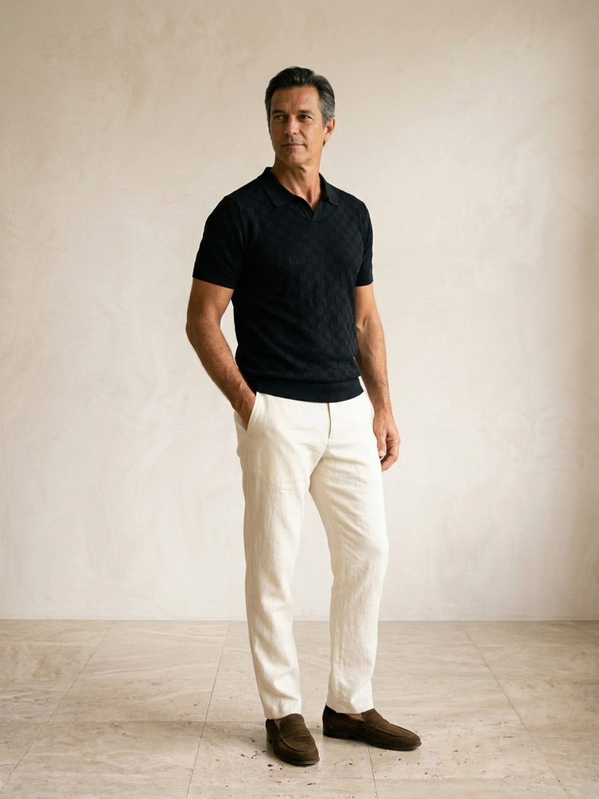 Preto | Camisa polo de tricô slim Sartong Amboise preto – vista três quartos