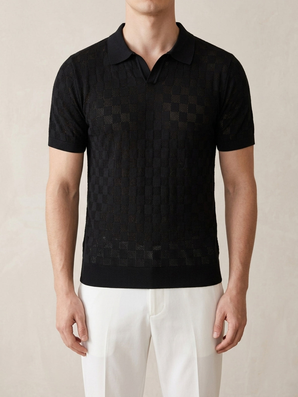 Preto | Camisa polo de tricô slim Sartong Amboise preto – peça no corpo, foto de produto