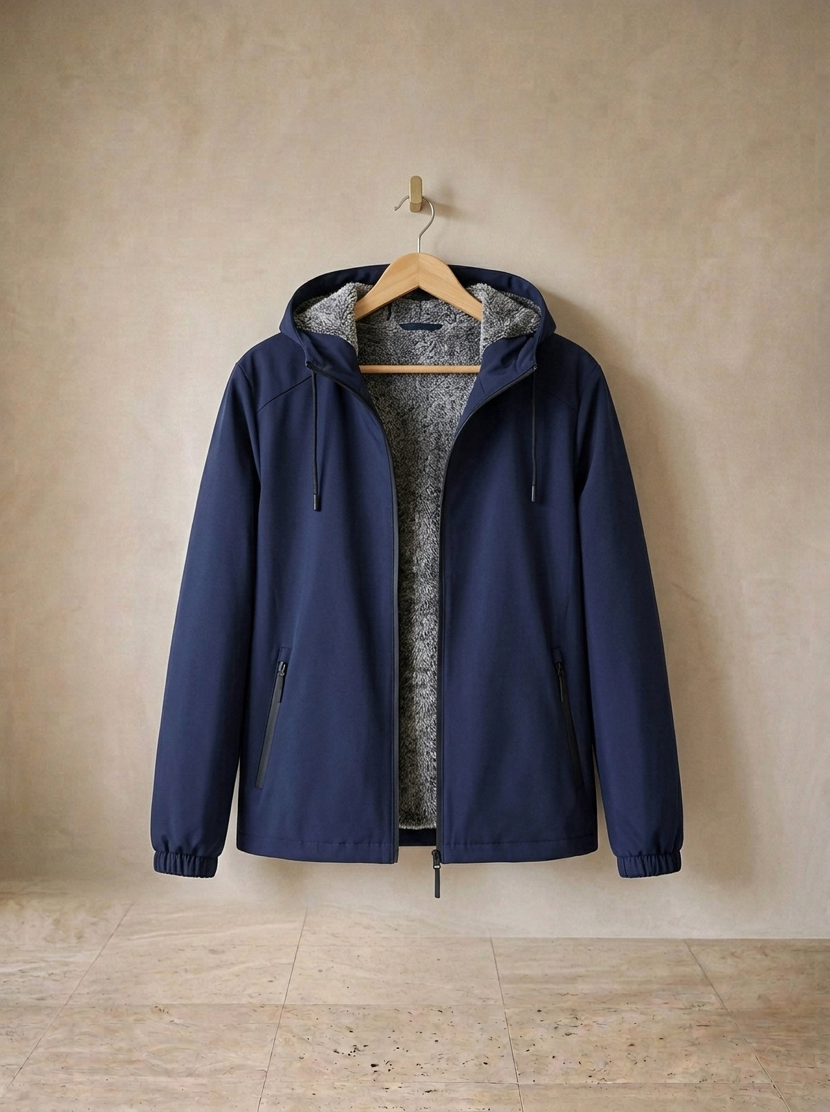 Azul | Jaqueta com capuz forrada de fleece Amersfoort azul – peça sozinha, foto de produto