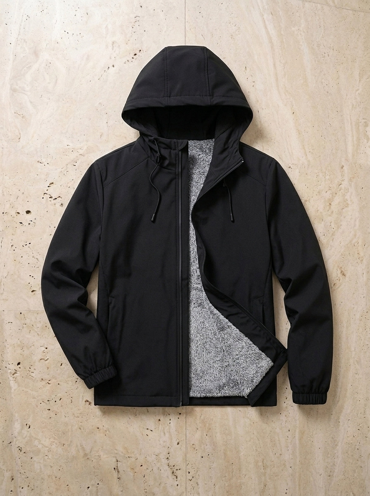 Preto | Jaqueta com capuz forrada de fleece Amersfoort preto – peça sozinha vista de cima