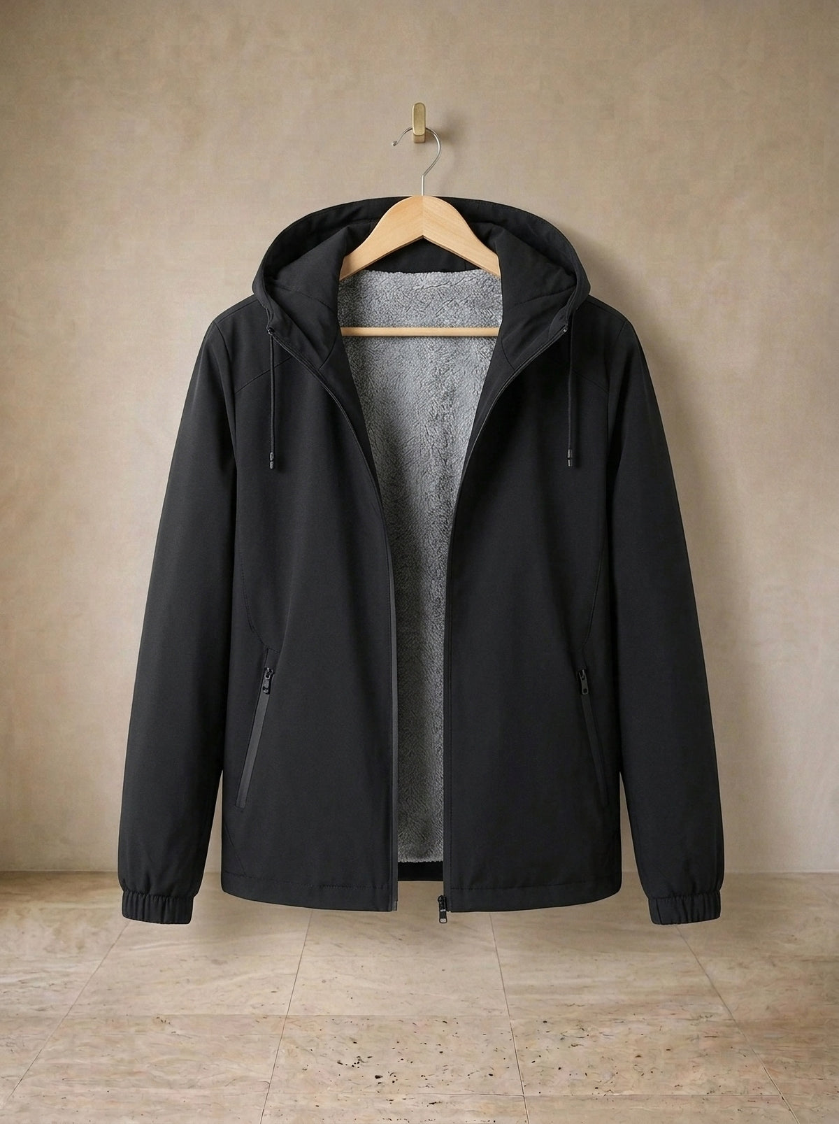 Preto | Jaqueta com capuz forrada de fleece Amersfoort preto – peça sozinha, foto de produto