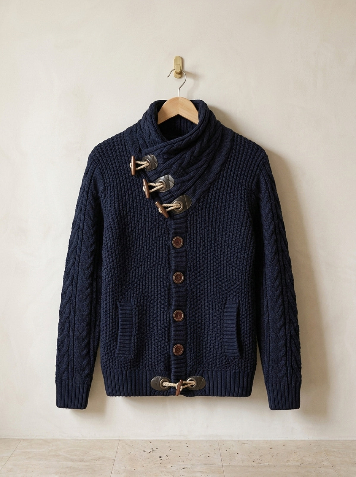 Azul-marinho | Cardigan de tricô gola xale Andermatt azul-marinho – peça sozinha, foto de produto
