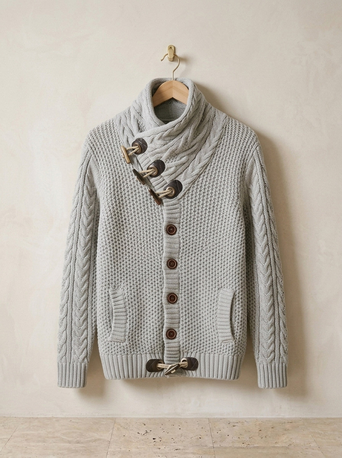 Cinza-claro | Cardigan de tricô gola xale Andermatt cinza-claro – peça sozinha, foto de produto