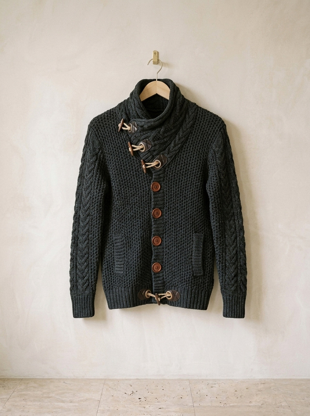 Cinza-escuro | Cardigan de tricô gola xale Andermatt cinza-escuro – peça sozinha, foto de produto
