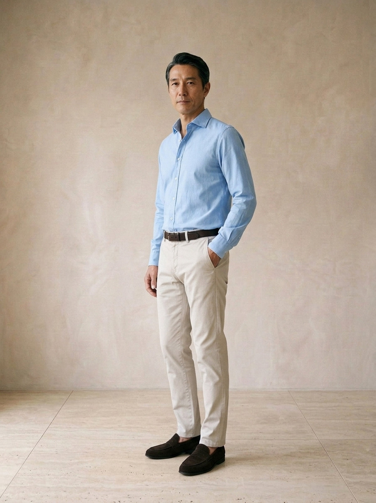 Azul | Camisa slim Annecy azul – vista três quartos