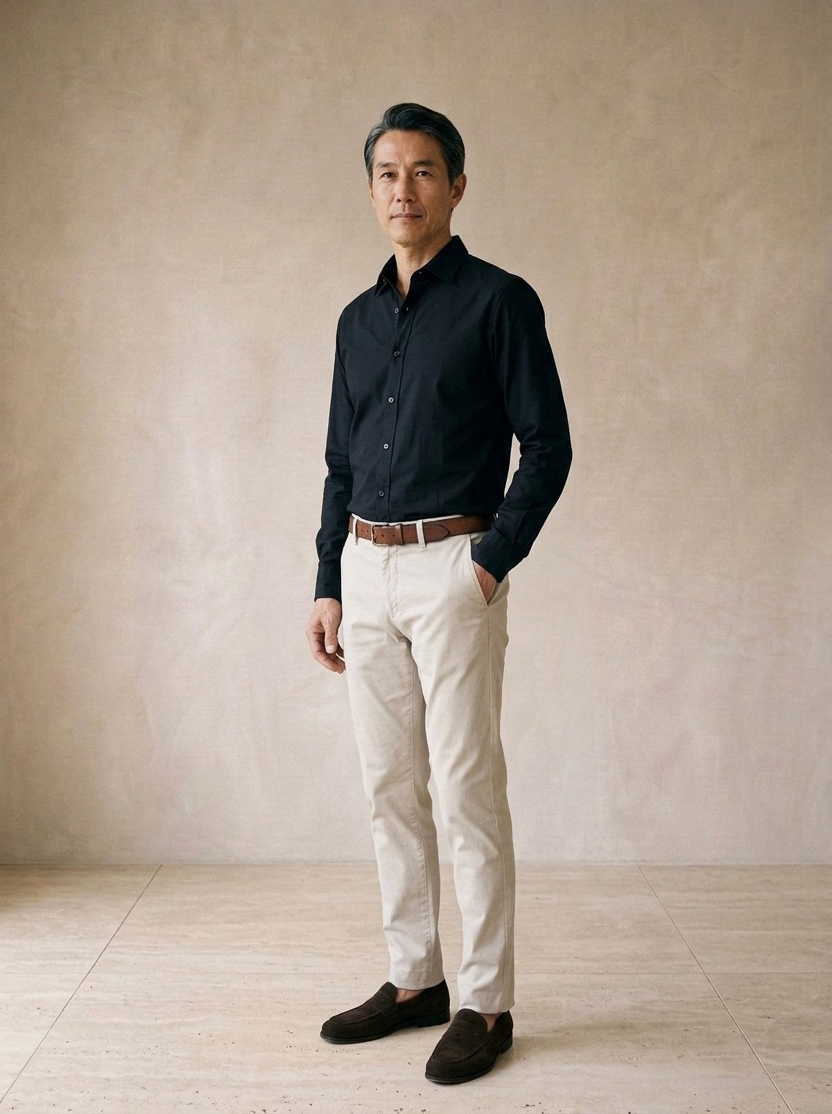 Preto | Camisa slim Annecy preto – vista três quartos