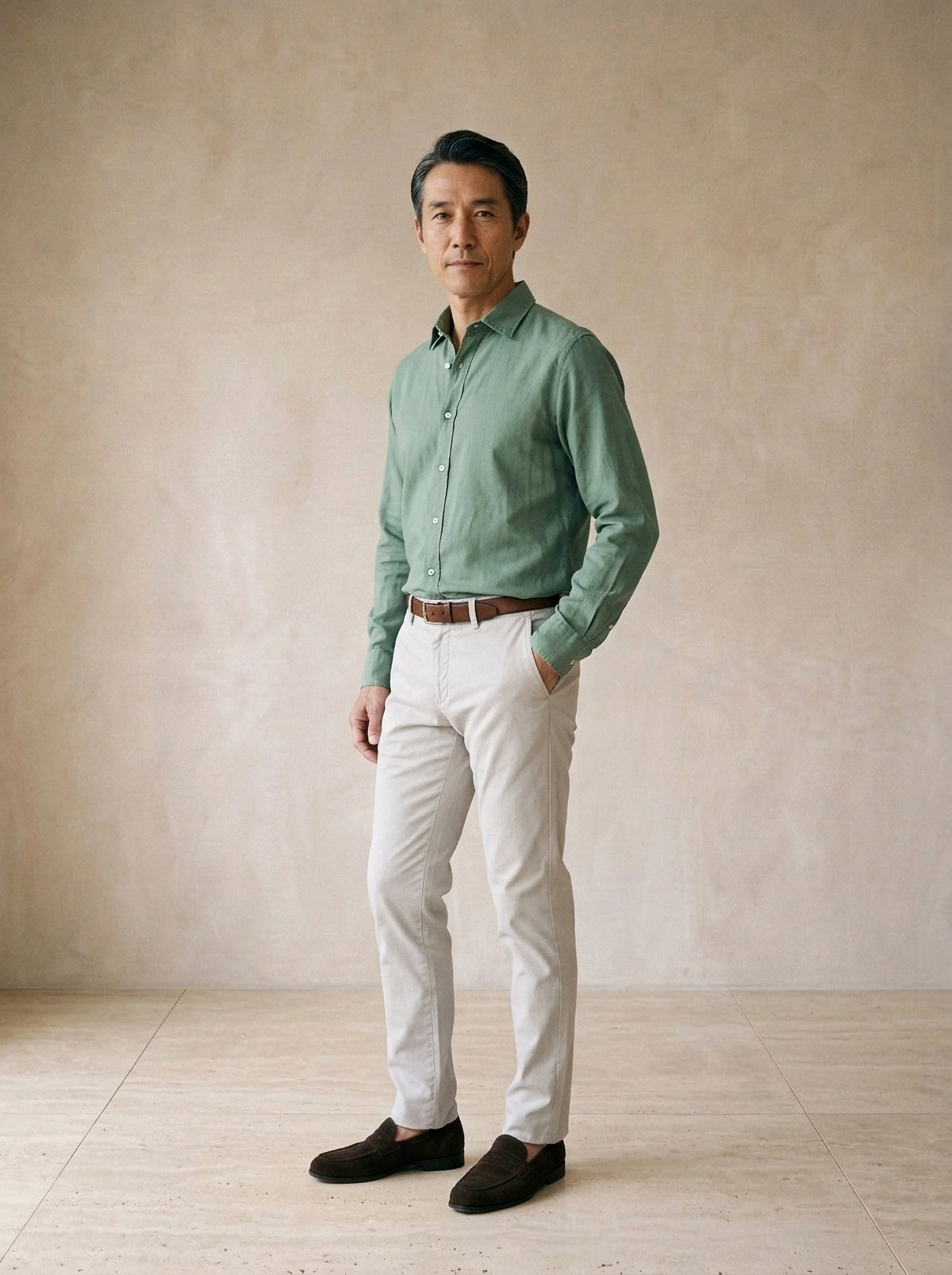 Verde | Camisa slim Annecy verde – vista três quartos