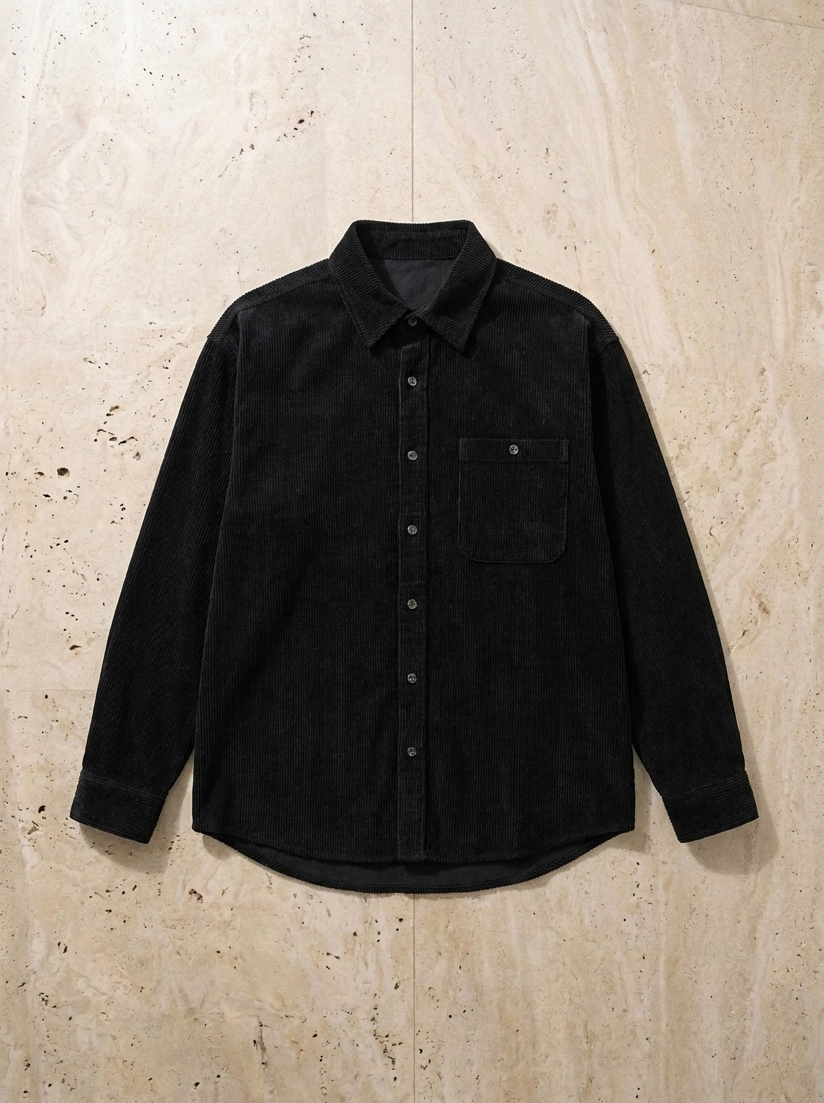 Preto | Camisa de veludo manga longa Antibes preto – peça sozinha vista de cima