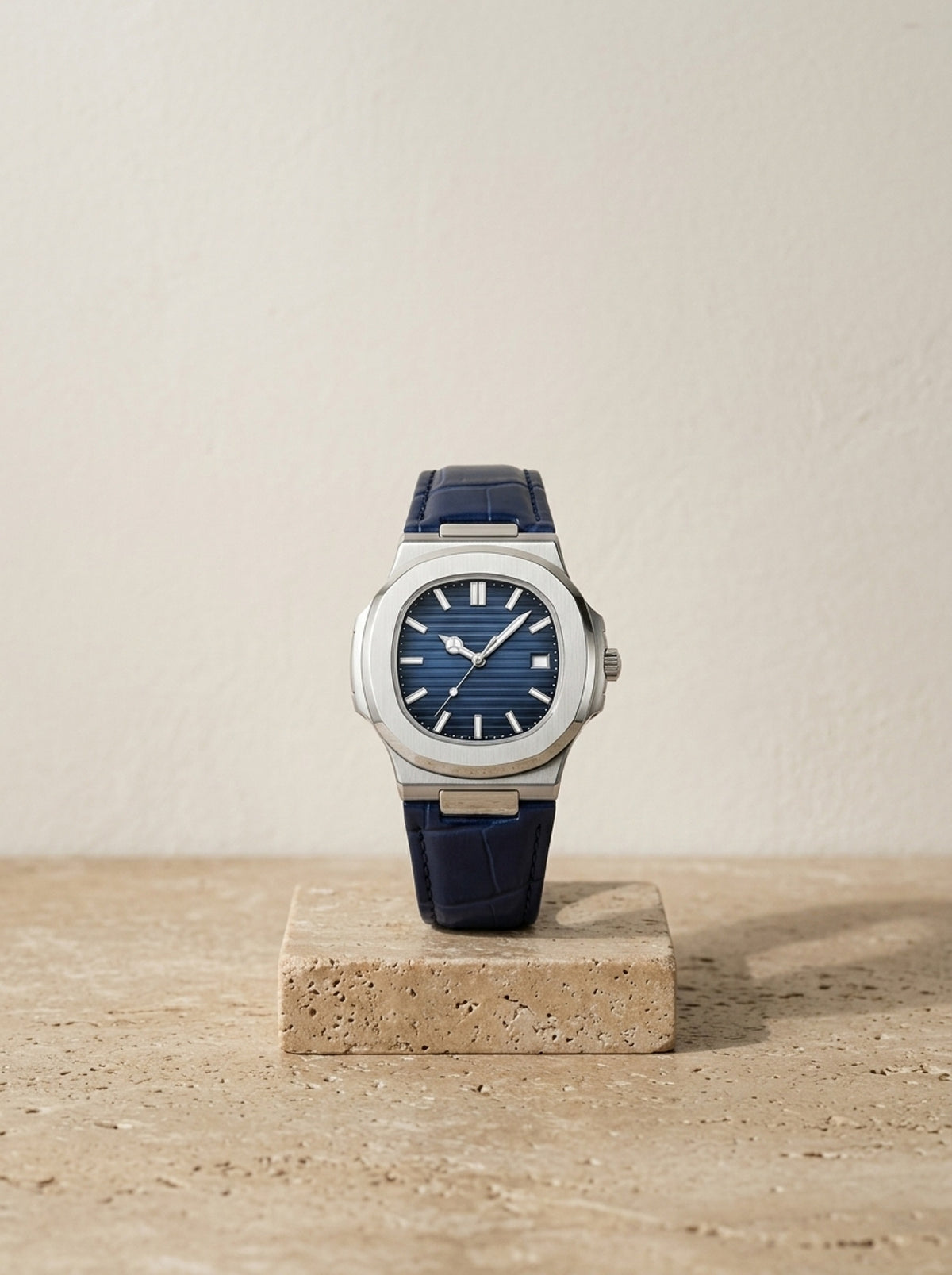 Prateado e azul | Relógio com pulseira de couro Ascoli prateado e azul – peça sozinha, foto de produto
