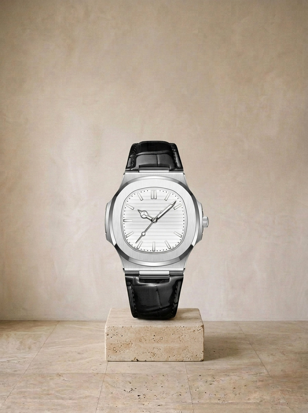 Prateado e branco | Relógio com pulseira de couro Ascoli prateado e branco – peça sozinha, foto de produto