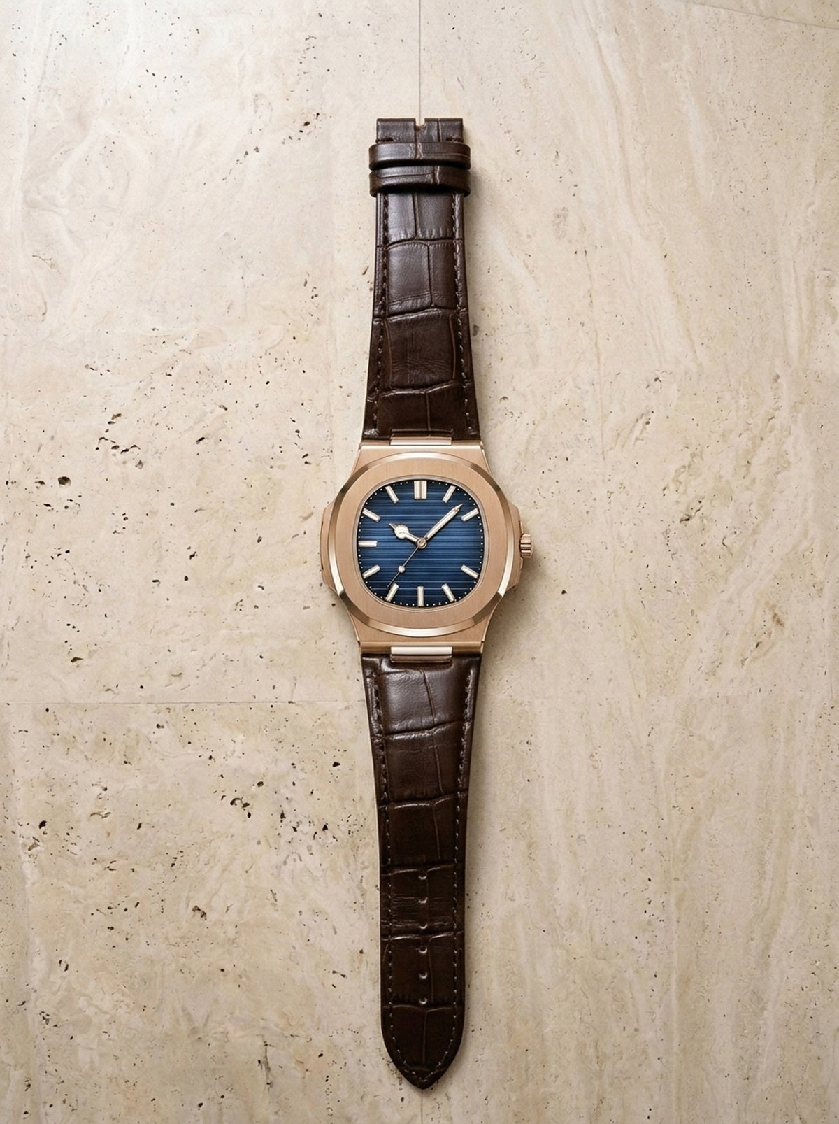 Rosé e azul | Relógio com pulseira de couro Ascoli rosé e azul – peça sozinha vista de cima