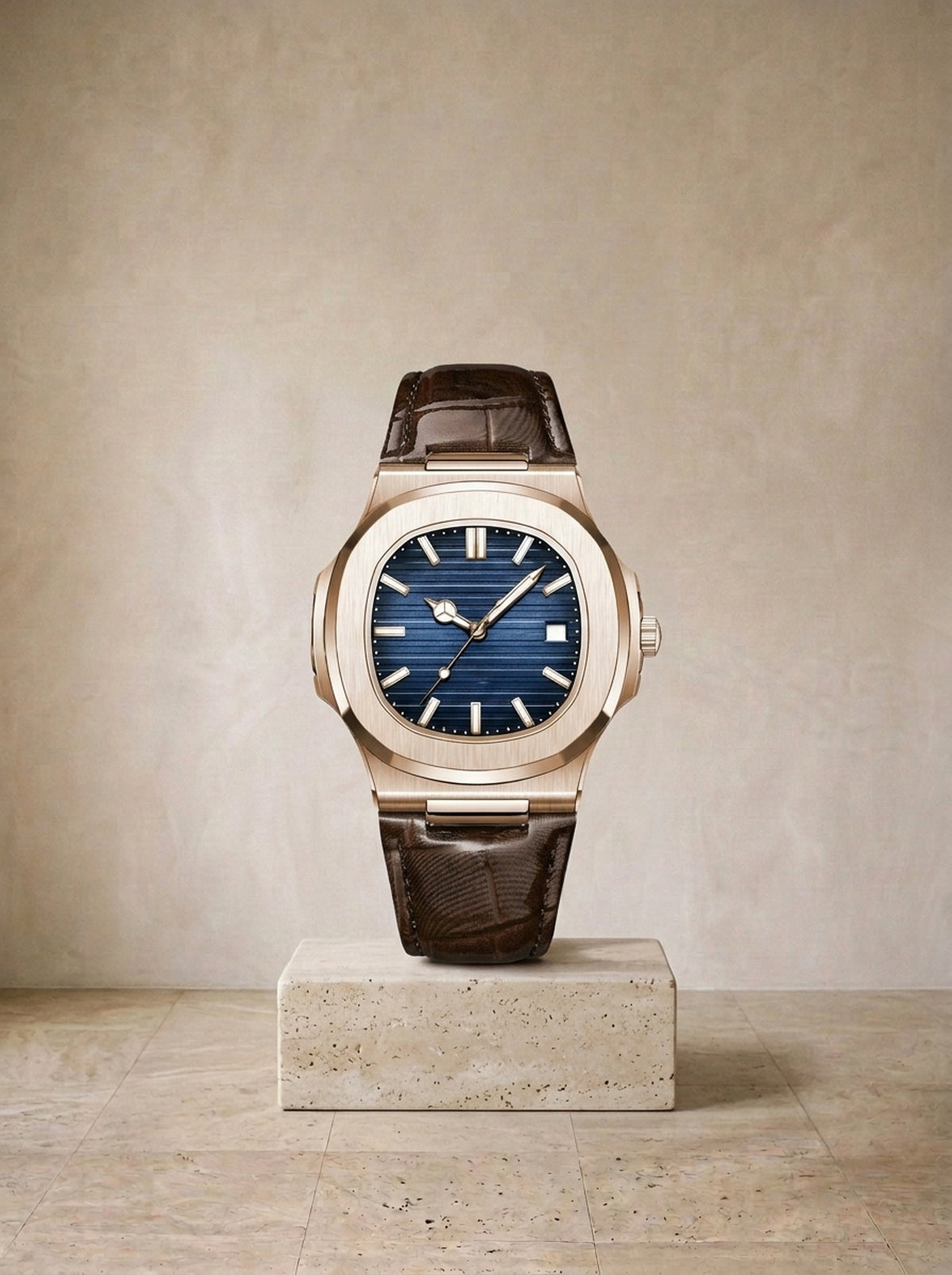 Rosé e azul | Relógio com pulseira de couro Ascoli rosé e azul – peça sozinha, foto de produto