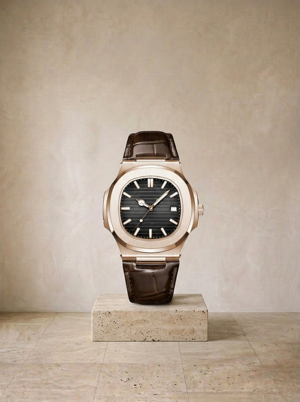 Rosé e preto | Relógio com pulseira de couro Ascoli rosé e preto – peça sozinha, foto de produto