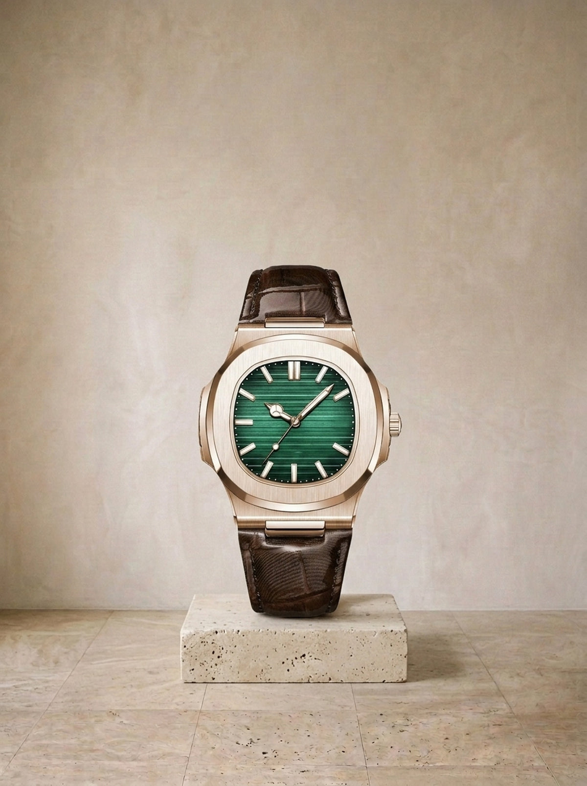 Rosé e verde | Relógio com pulseira de couro Ascoli rosé e verde – peça sozinha, foto de produto