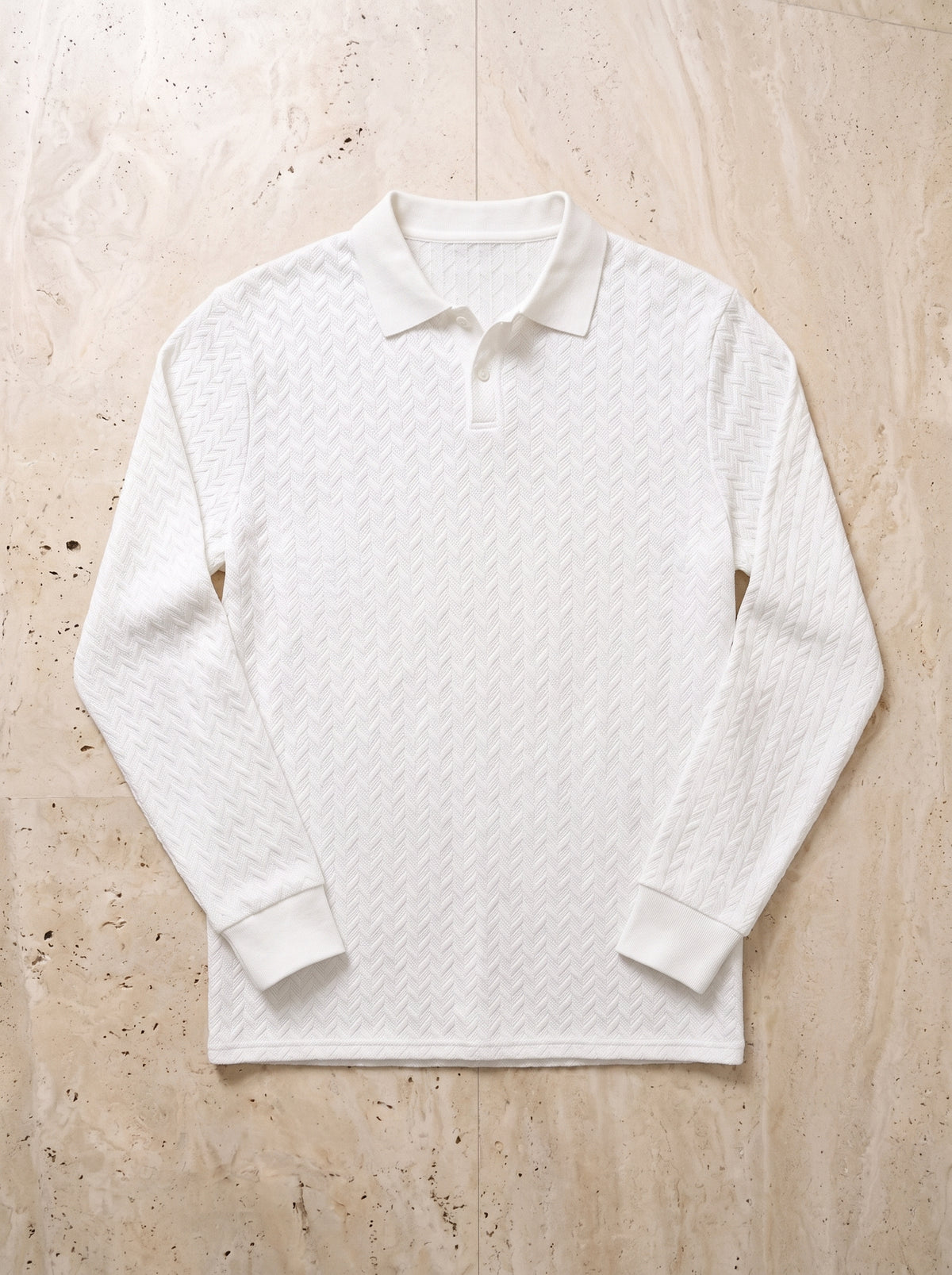 Branco | Camisa polo texturizada manga longa Beaulieu branco – peça sozinha vista de cima