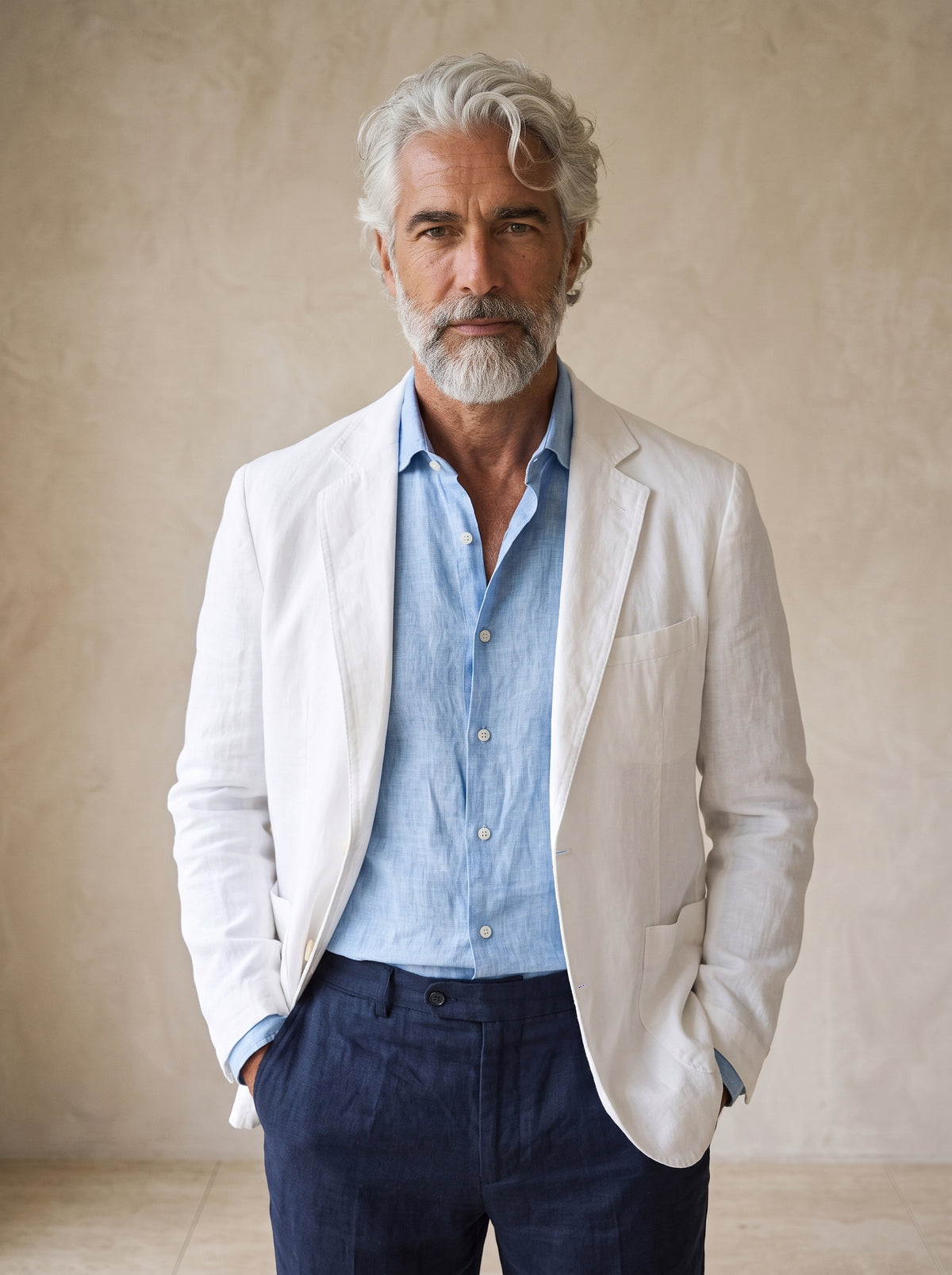 Branco | Blazer de linho Beaune branco – vista de frente, recorte próximo