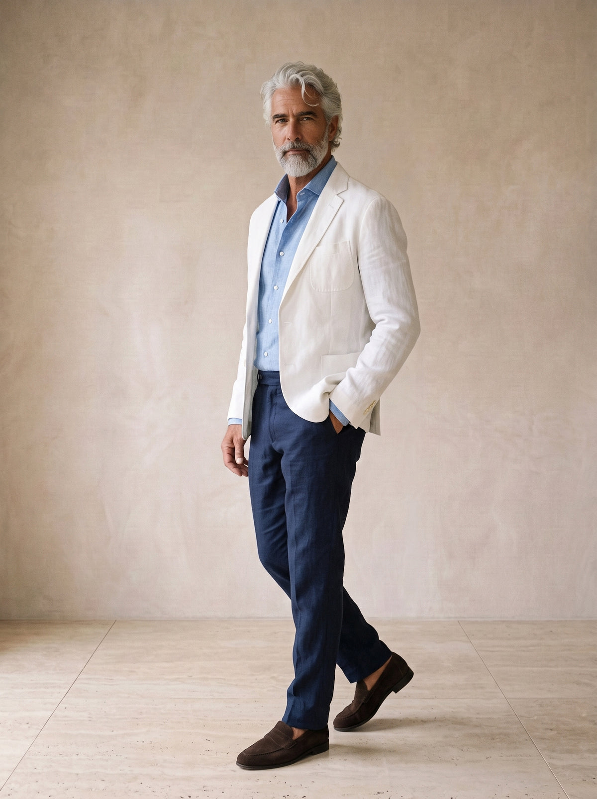 Branco | Blazer de linho Beaune branco – vista três quartos