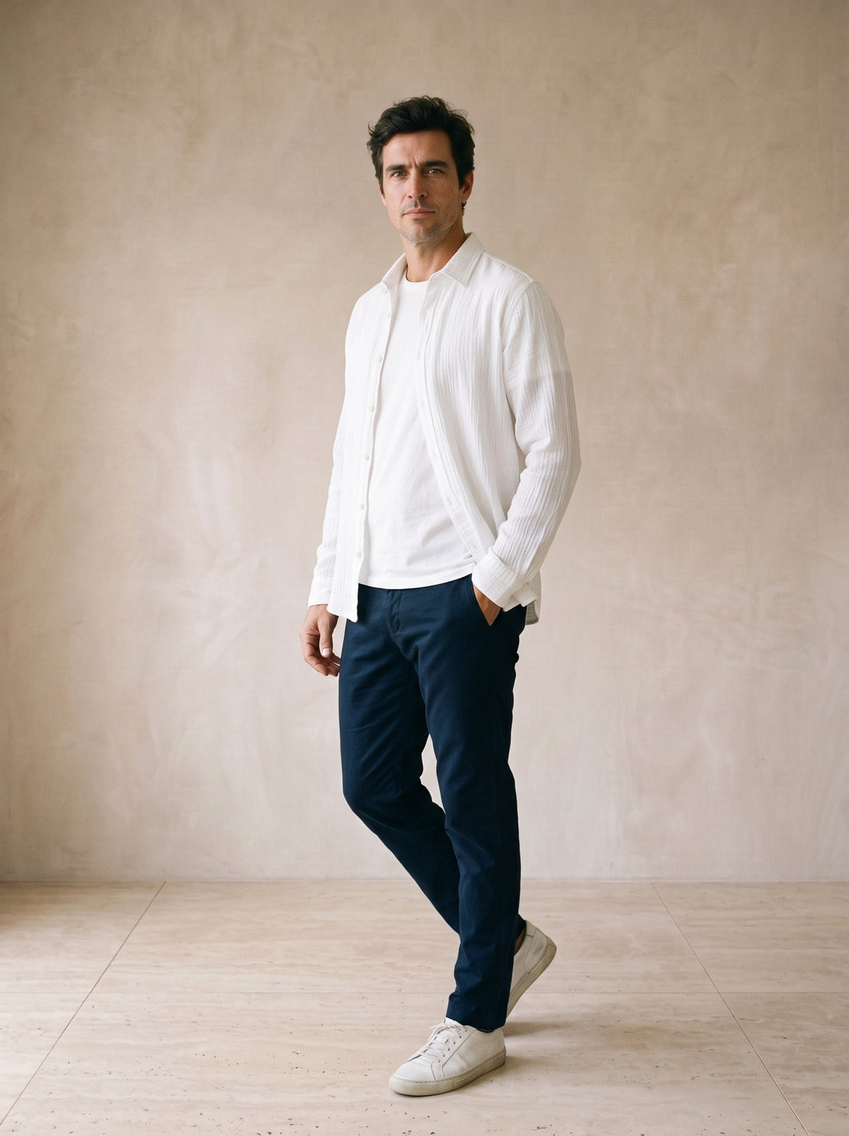 Branco | Camisa slim Belfast branco – vista três quartos