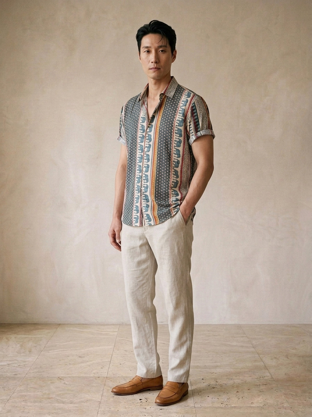 Camisa estampa étnica Bellagio – vista três quartos