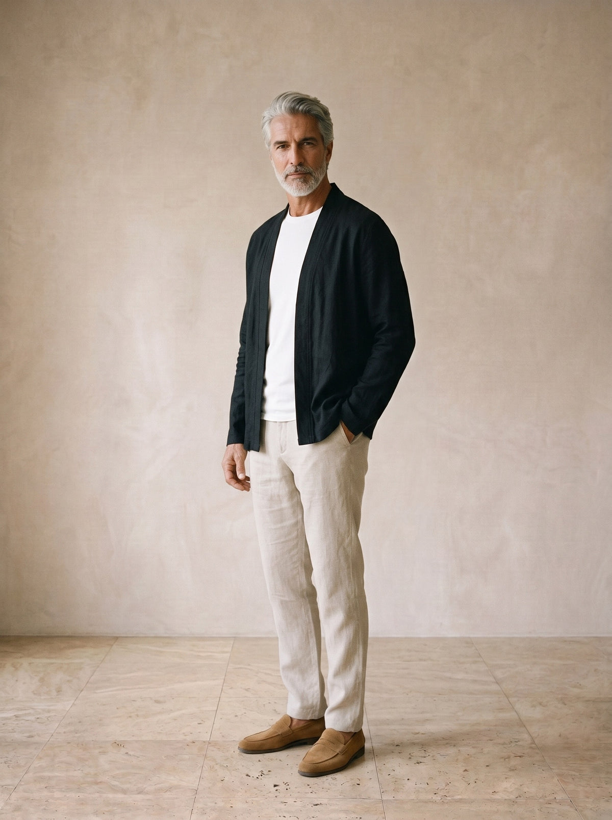 Preto | Cardigan de linho e algodão Bergen preto – vista três quartos