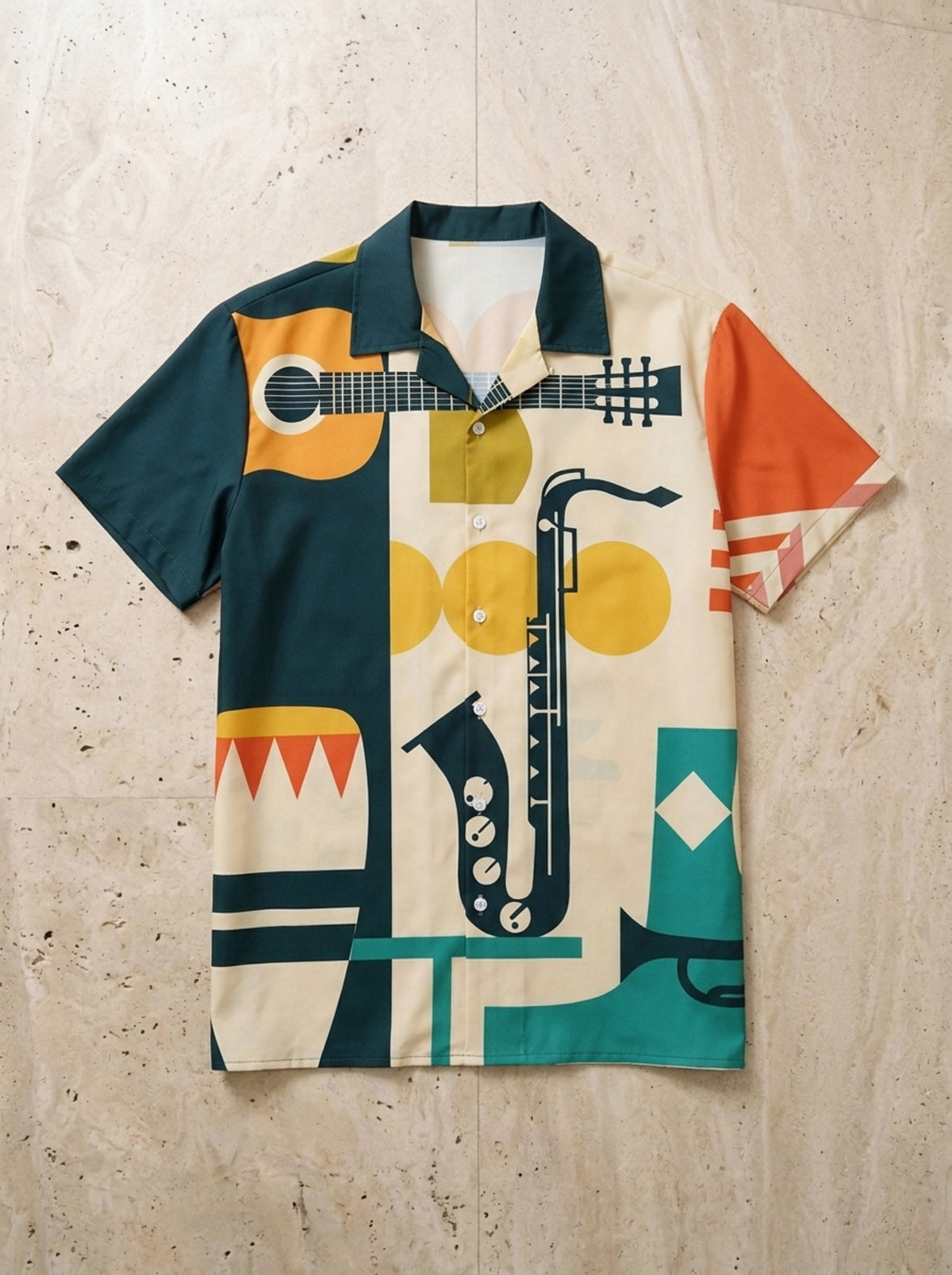 Camisa estampa jazz Birmingham – peça sozinha vista de cima