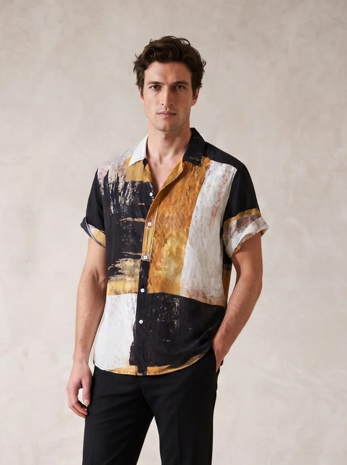 Amarelo | Camisa de algodão leve Bonnieux amarelo – vista de frente, recorte próximo