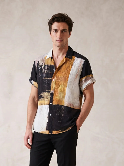 Amarelo | Camisa de algodão leve Bonnieux amarelo – vista de frente, recorte próximo