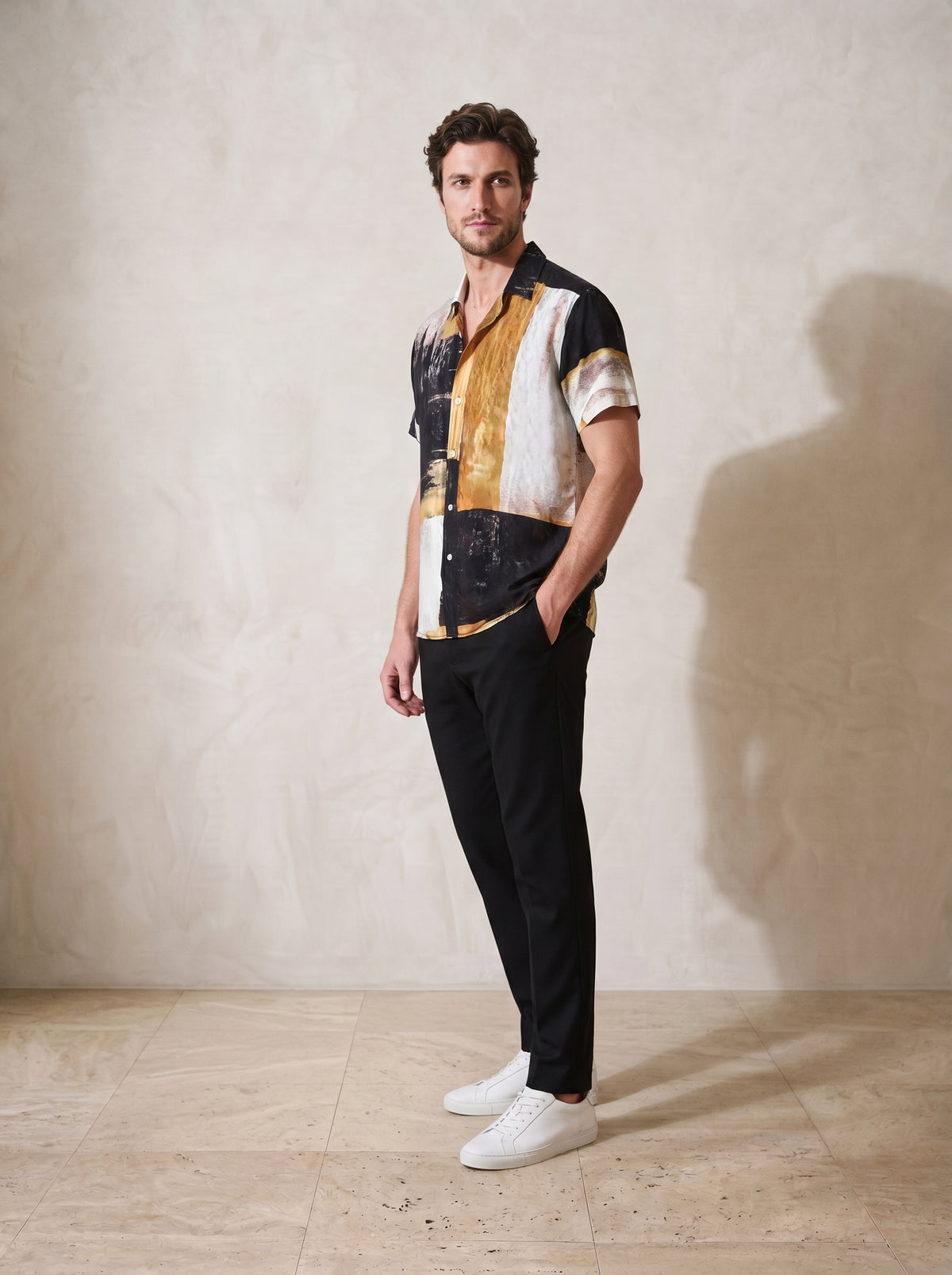 Amarelo | Camisa de algodão leve Bonnieux amarelo – vista três quartos