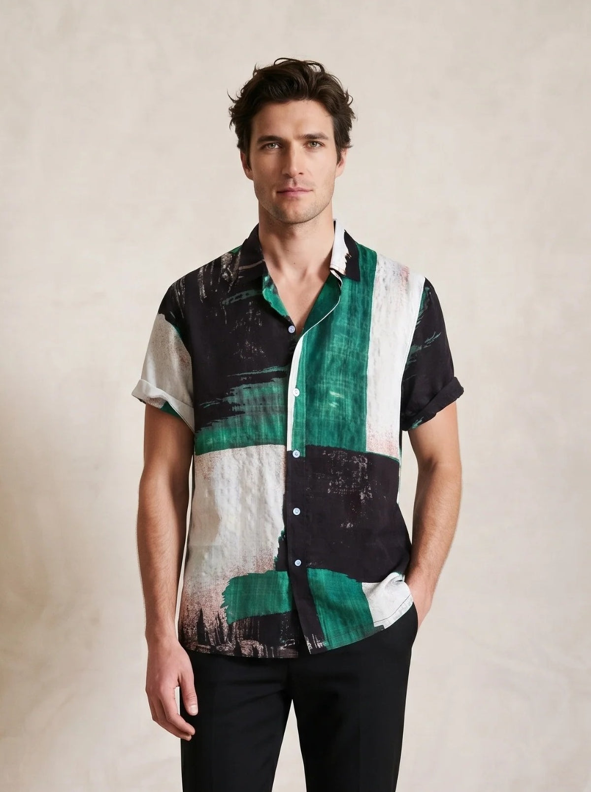 Verde | Camisa de algodão leve Bonnieux verde – vista de frente, recorte próximo
