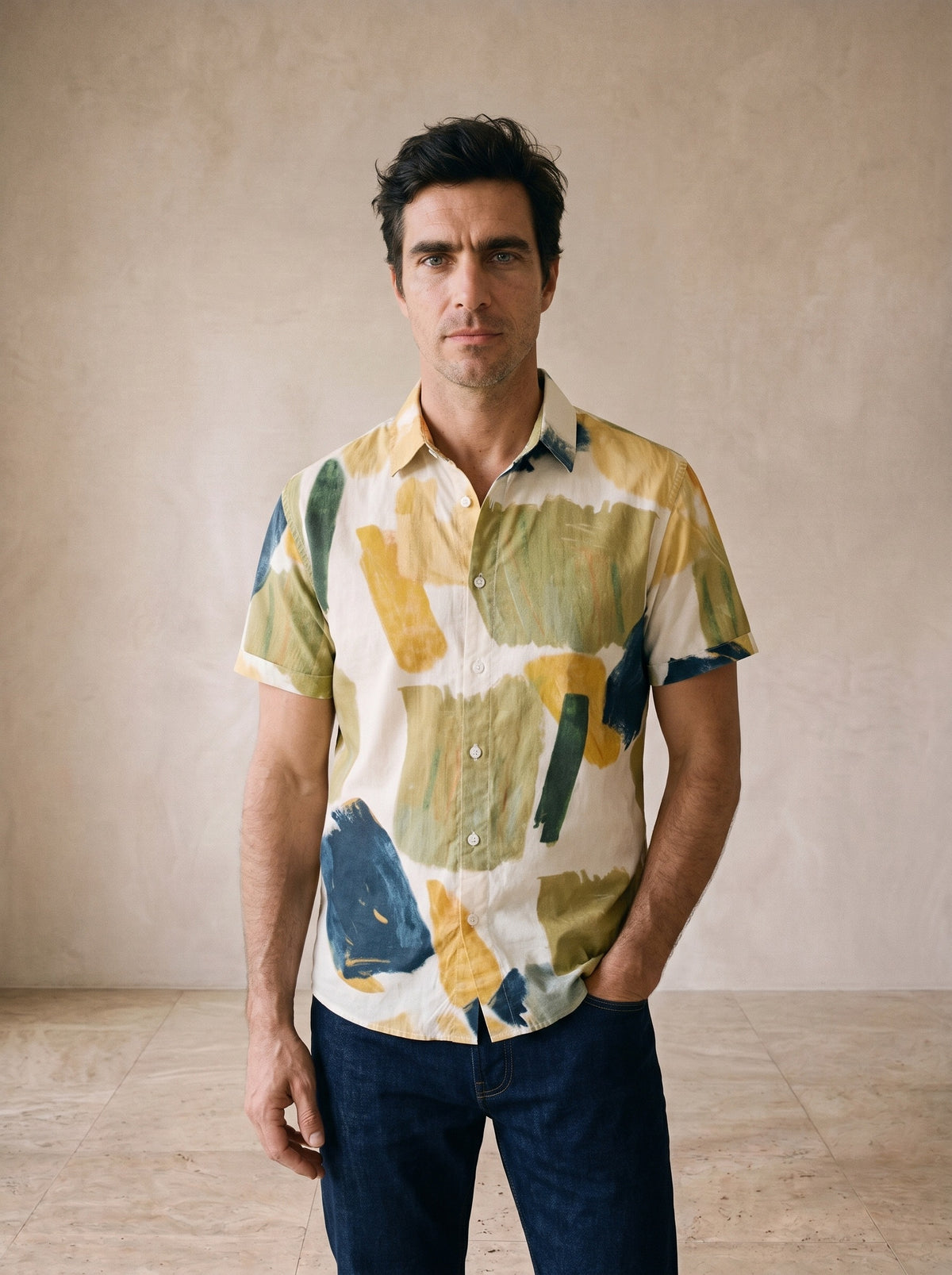 Camisa estampa aquarela Bordeaux – vista de frente, recorte próximo
