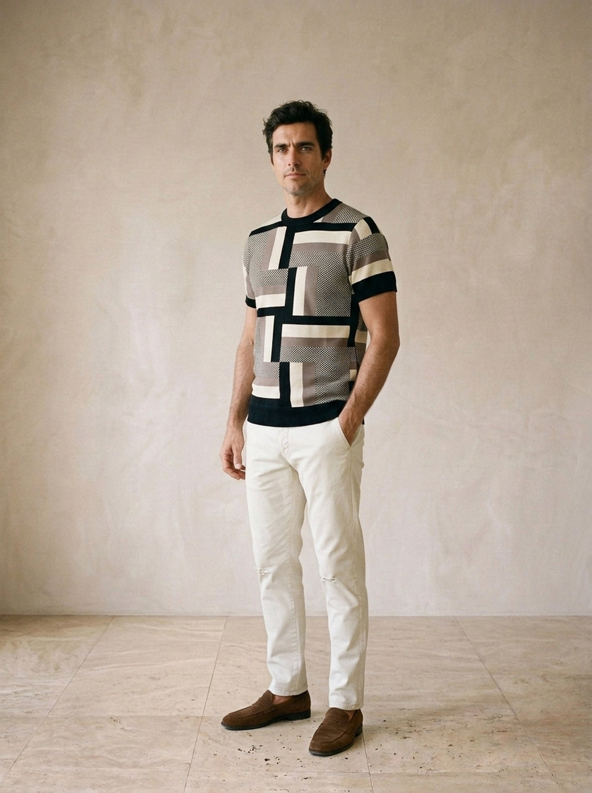 Camiseta de tricô blocos de cor Borgarnes – vista três quartos