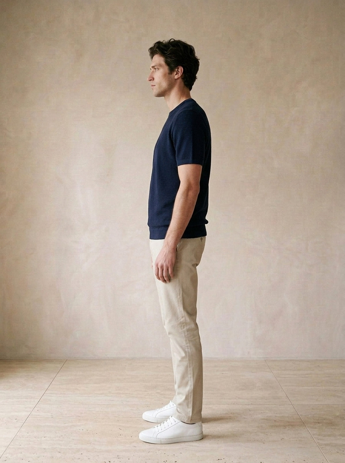 Azul-marinho | Camiseta de algodão slim Bosa azul-marinho – vista de perfil