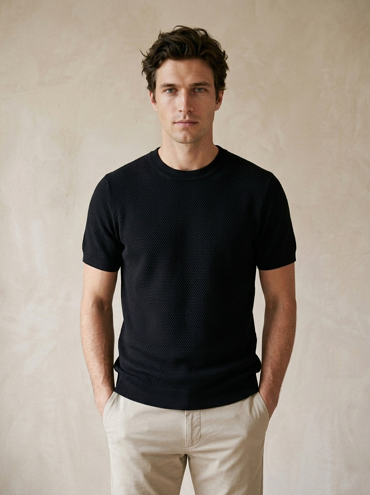 Preto | Camiseta de algodão slim Bosa preto – vista de frente, recorte próximo