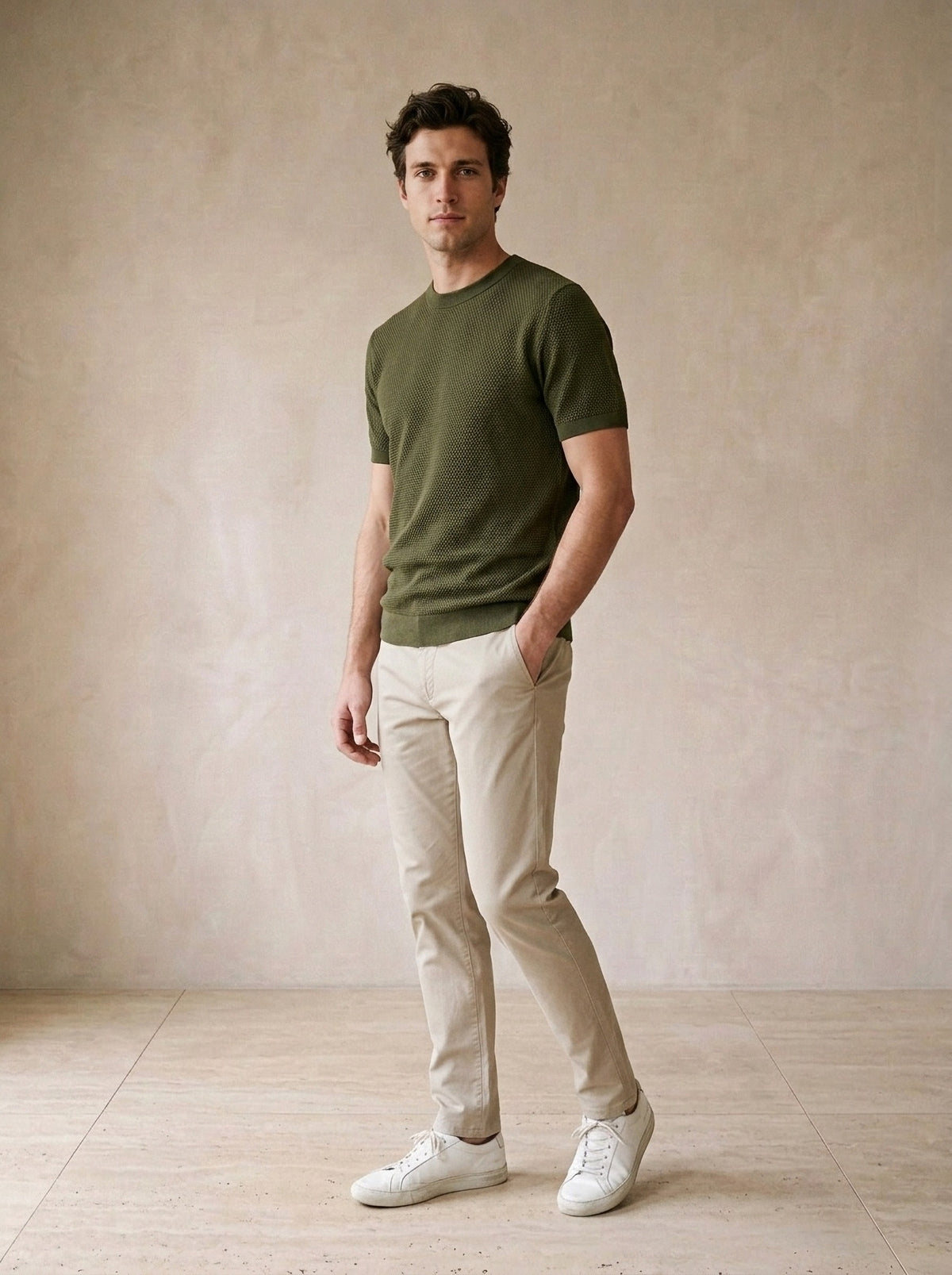 Verde | Camiseta de algodão slim Bosa verde – vista três quartos