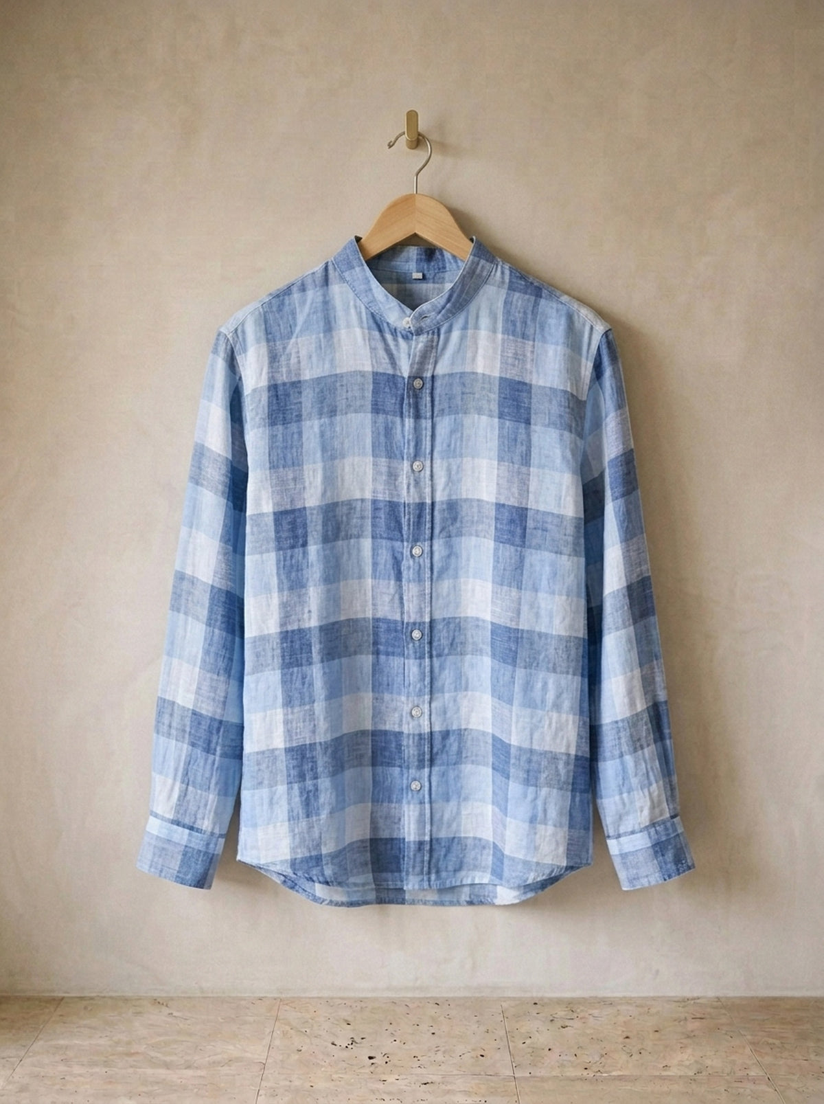 Azul | Camisa de linho xadrez Brighton azul – peça sozinha, foto de produto