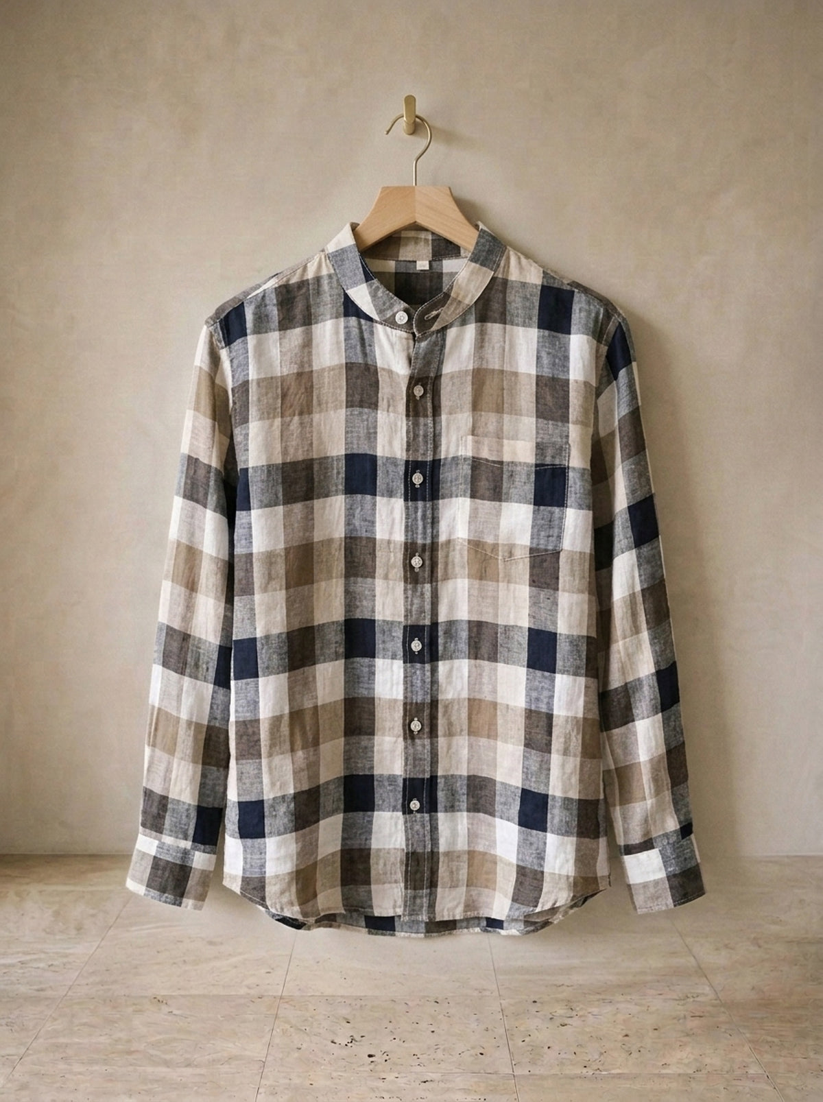 Marrom | Camisa de linho xadrez Brighton marrom – peça sozinha, foto de produto