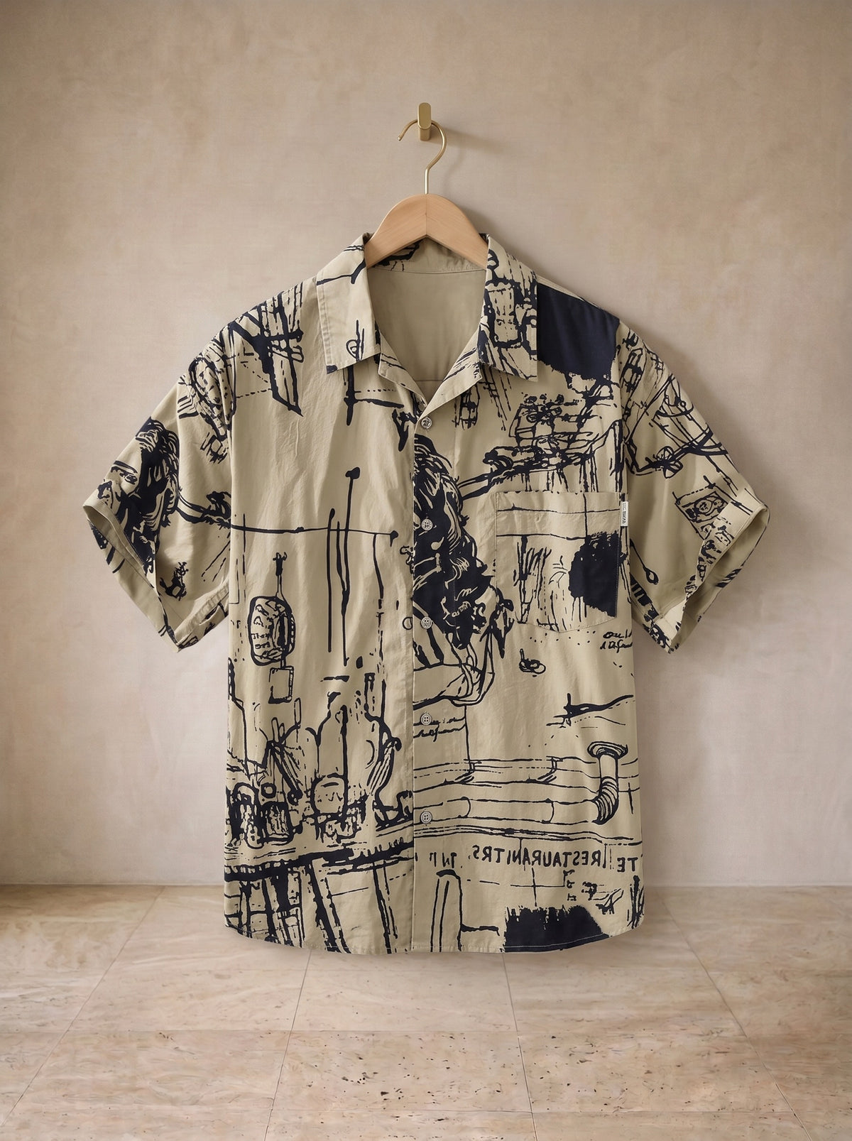 Caqui | Camisa estampa de esboços Budoni caqui – peça sozinha, foto de produto