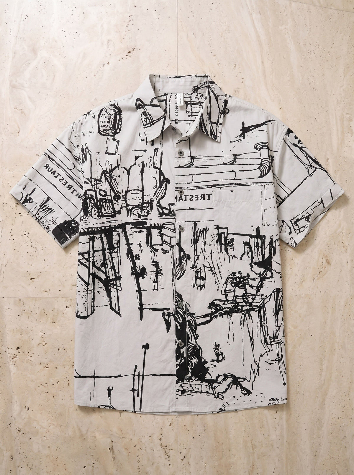 Cinza | Camisa estampa de esboços Budoni cinza – peça sozinha vista de cima