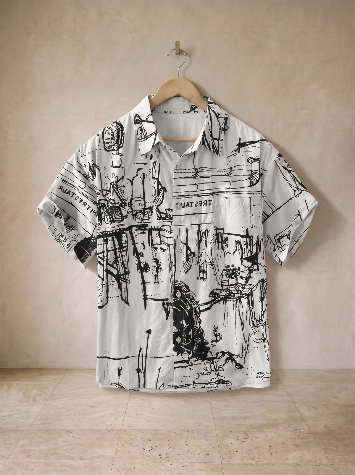 Cinza | Camisa estampa de esboços Budoni cinza – peça sozinha, foto de produto