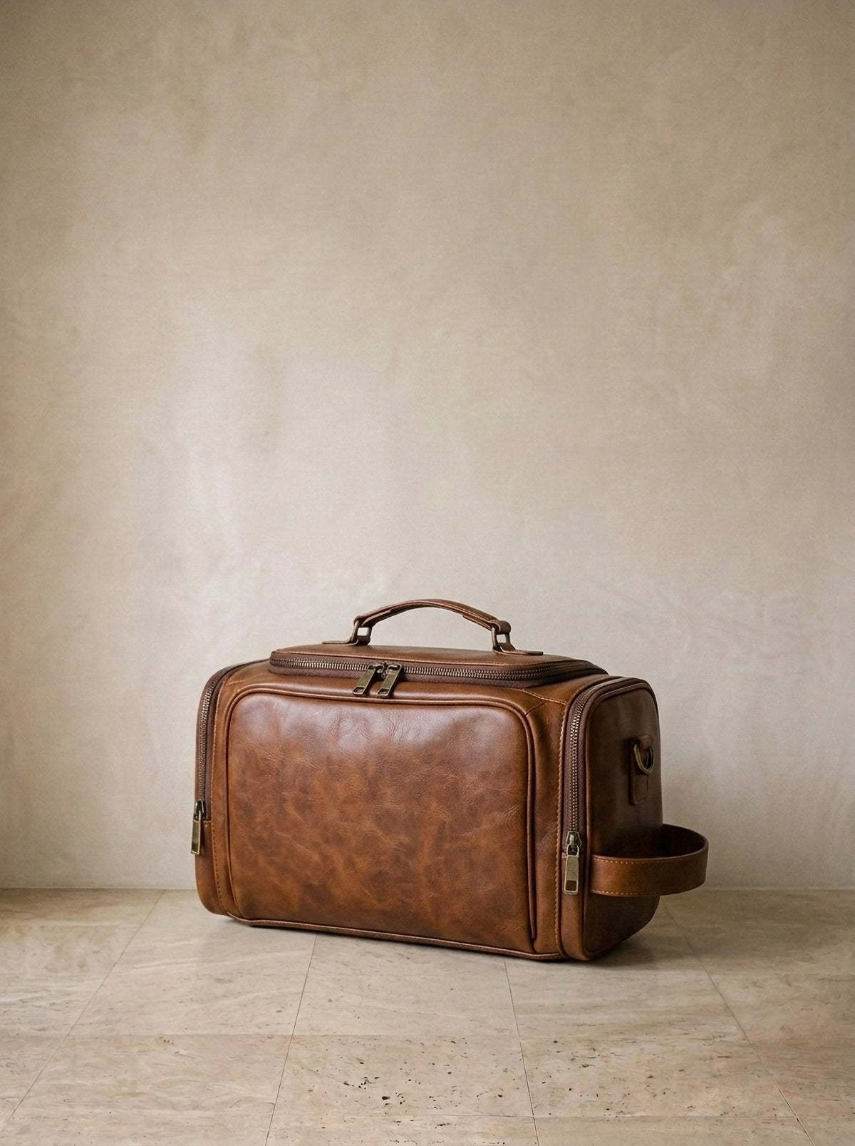 Marrom | Necessaire de couro Budva marrom – necessaire sozinha, foto de produto