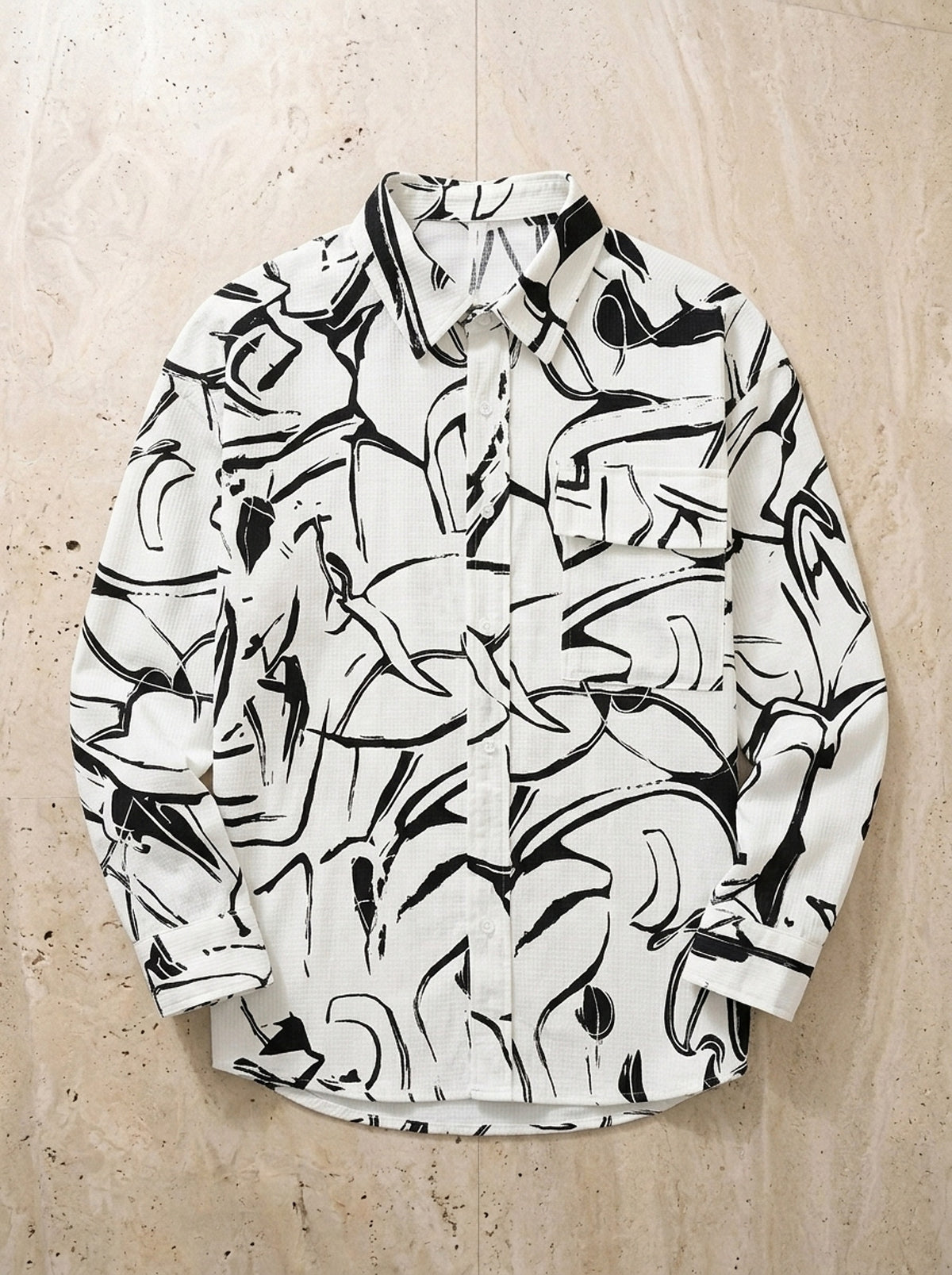 Branco | Camisa estampa de pinceladas Cadaqués branco – peça sozinha vista de cima