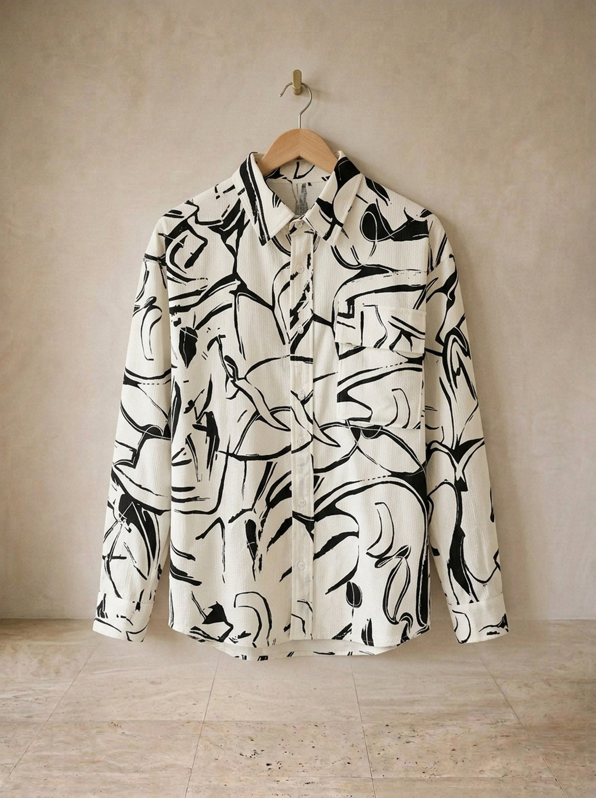 Branco | Camisa estampa de pinceladas Cadaqués branco – peça sozinha, foto de produto