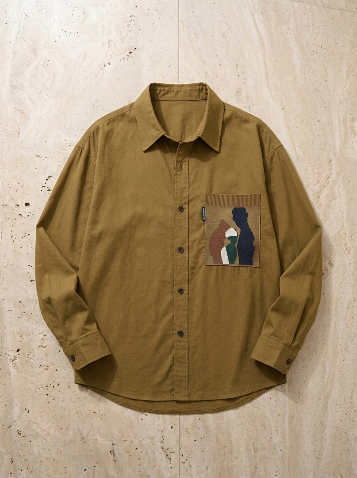 Caqui | Camisa manga longa com bolso estampado Cádiz caqui – peça sozinha vista de cima